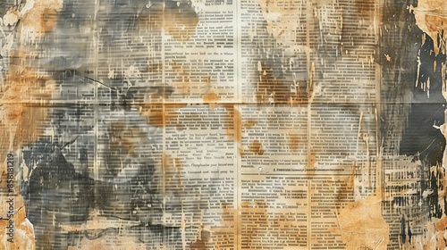 Old newspaper print texture with faded letters and vintage news articles