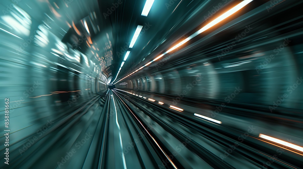 Motion blur effect on a train way under the ground very detailed and realistic shape