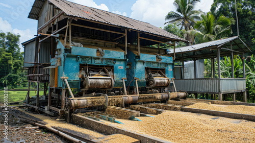 Modern rice milling machinery in operation