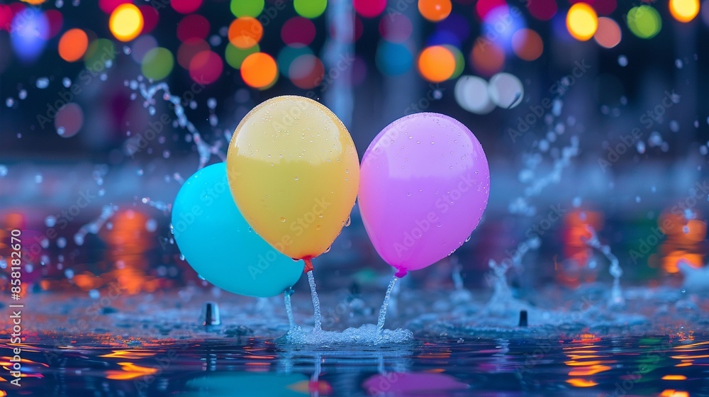 Early morning Holi scene with water balloons being filled at a public fountain, anticipation of the playful splashing to come, festive and joyful Early morning Holi scene with water balloons being filled at a public fountain, anticipation of the playful splashing to come, festive and joyful