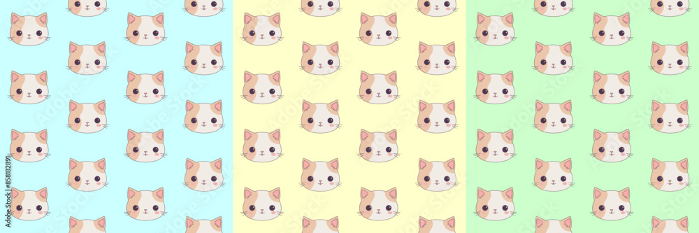 Kawaii patterns for cat day. Cute cat faces pattern. Cat seamless pattern. Kawaii patterns for cat day. Cute cat faces pattern. Cat seamless pattern.