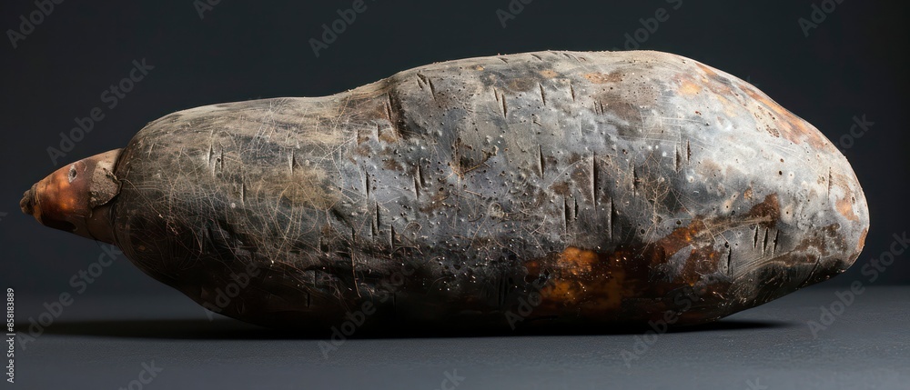 A yam, isolated on a black background, showcasing its organic quality. Ideal for promoting healthy, vegetarian eating and nutritious food ingredients. A yam, isolated on a black background, showcasing its organic quality. Ideal for promoting healthy, vegetarian eating and nutritious food ingredients.