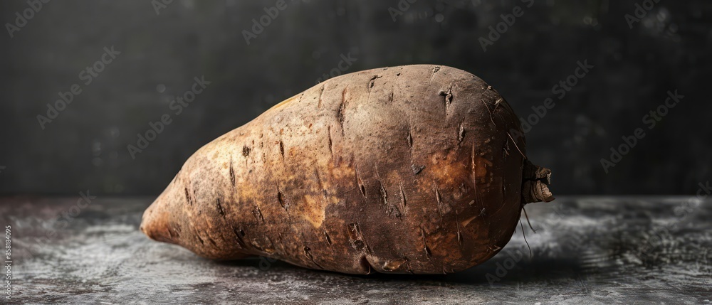 A yam, isolated on a black background, showcasing its organic quality. Ideal for promoting healthy, vegetarian eating and nutritious food ingredients. A yam, isolated on a black background, showcasing its organic quality. Ideal for promoting healthy, vegetarian eating and nutritious food ingredients.