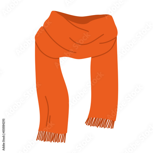 Knitted scarf isolated on white background. Winter or autumn orange scarf. Flat vector illustration