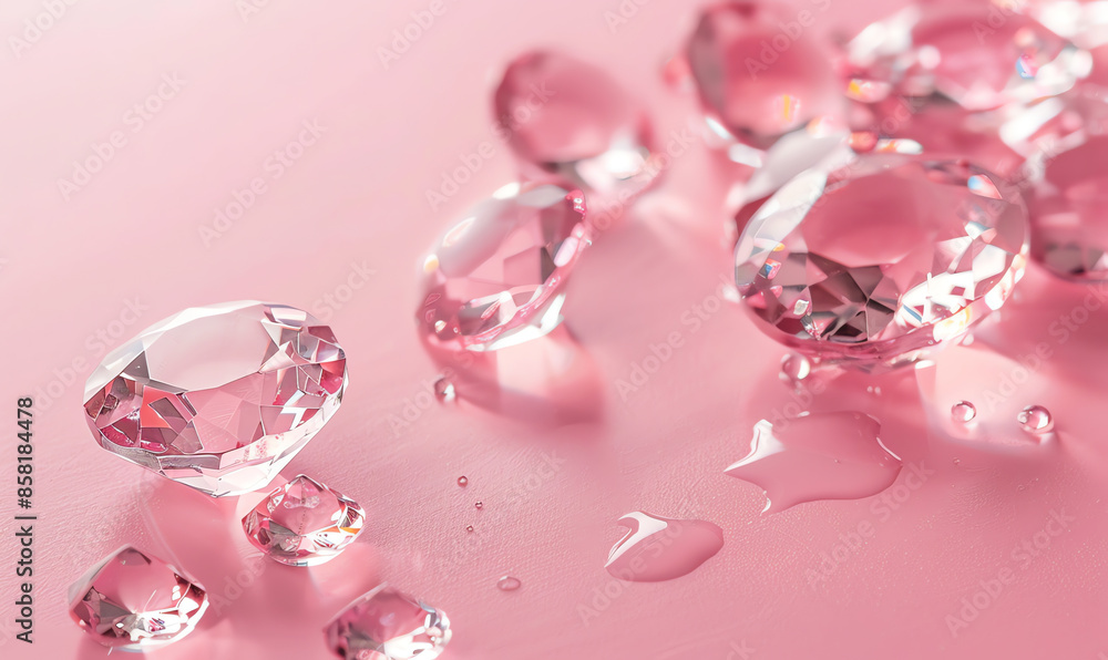 Minimalist Light Pink Gemstones on Pink Background Minimalist Light Pink Gemstones on Pink Background