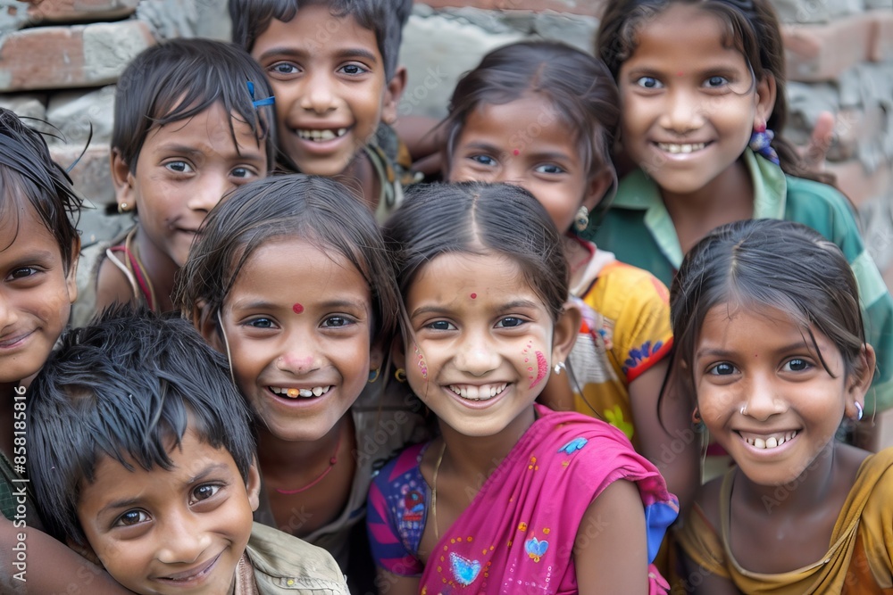 Group of happy Indian children smiling and looking at the camera in India Group of happy Indian children smiling and looking at the camera in India