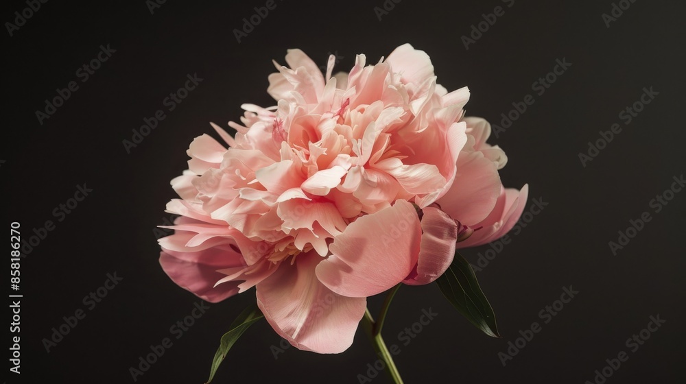 Studio shot of pink peony wilting against black backdrop Studio shot of pink peony wilting against black backdrop