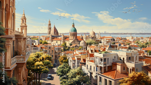 Wallpaper Mural Seville - Spain, Europe, City, Cartoon, Poster Style Torontodigital.ca