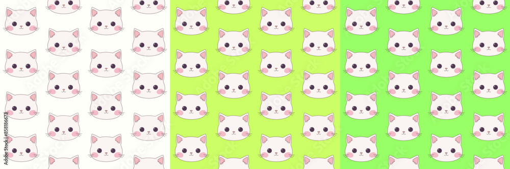 Kawaii patterns for cat day. Cute cat faces pattern. Cat seamless pattern. Kawaii patterns for cat day. Cute cat faces pattern. Cat seamless pattern.