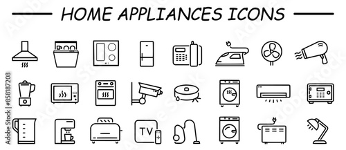 Home appliances icon set. Contains such Icons as television, blender, computer, vacuum cleaner and more