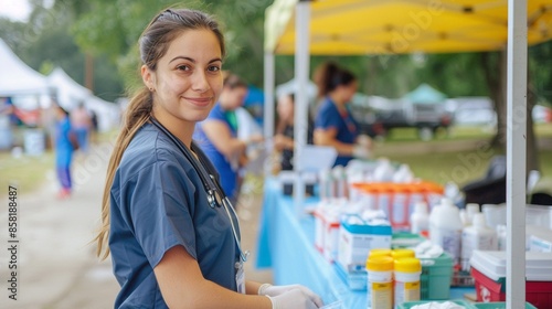 Scene of a public health fair with booths offering liver health information, hepatitis screenings, and educational resources to raise awareness