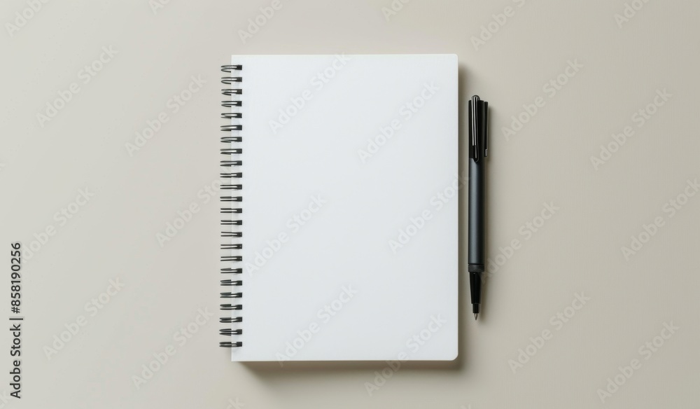 Pen and paper, spiral notebook with a blank white page, photography, minimalist Pen and paper, spiral notebook with a blank white page, photography, minimalist
