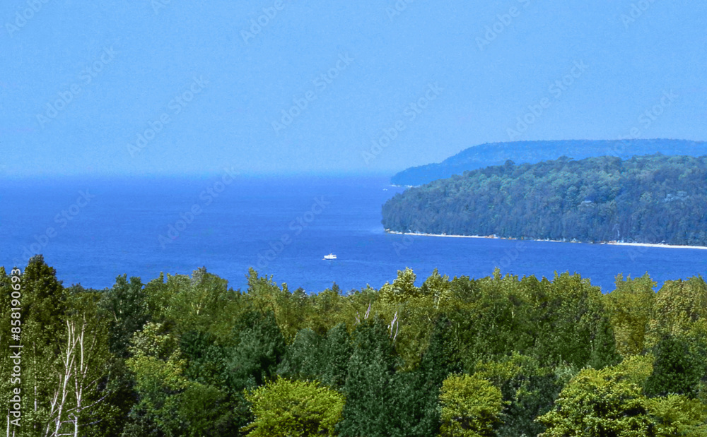 A High View Of The Bay Of Green Bay Shoreline In Door County, Wisconsin A High View Of The Bay Of Green Bay Shoreline In Door County, Wisconsin