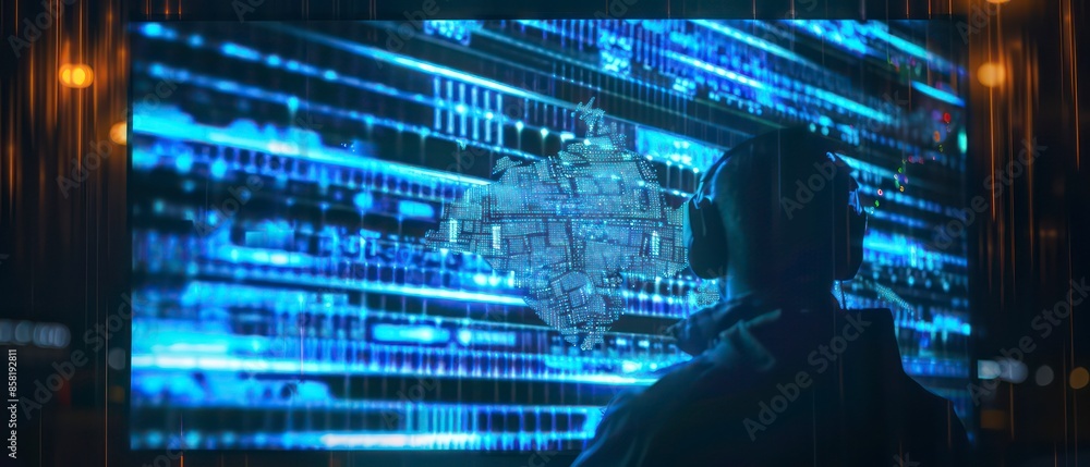 Abstract illustration of cyber security and artificial intelligence, with blue tones and network elements, emphasizing the role of technology in business and science Abstract illustration of cyber security and artificial intelligence, with blue tones and network elements, emphasizing the role of technology in business and science