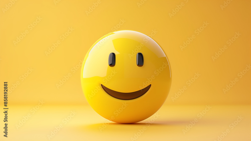 Fototapeta premium Happy yellow smile emoji isolated on yellow background with copyspace for text. An illustration of a happy smiling emoji emoticon character, smiling face emoji or emoticon icon with happy eyes vector.