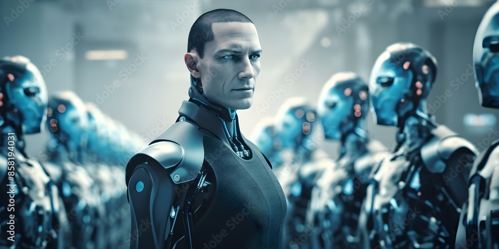 Humanoid robots in smart factories driving industry revolution. Concept Robotics, Smart Factories, Industry Revolution, Humanoid Robots, Technology Humanoid robots in smart factories driving industry revolution. Concept Robotics, Smart Factories, Industry Revolution, Humanoid Robots, Technology