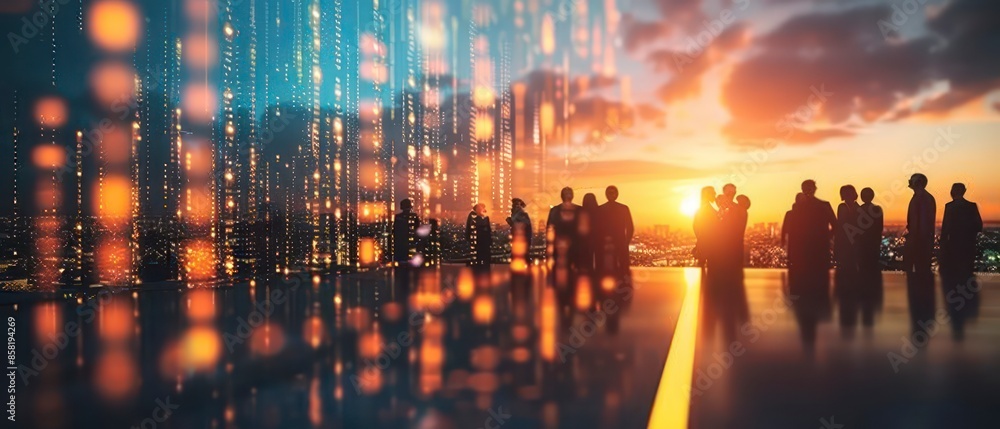A diverse group of professionals walking together under a vibrant sunset, symbolizing teamwork and business success in an urban setting. A diverse group of professionals walking together under a vibrant sunset, symbolizing teamwork and business success in an urban setting.