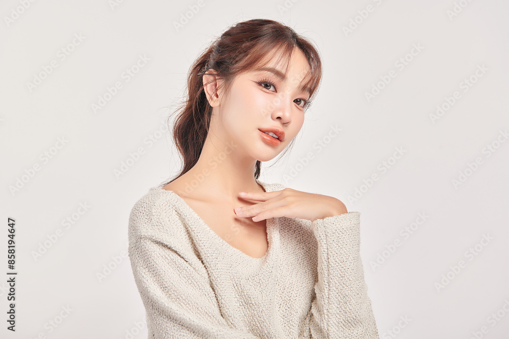 Beautiful young asian woman with clean fresh skin on white background, Face care, Facial treatment, Cosmetology, beauty and spa, Asian women portrait. Beautiful young asian woman with clean fresh skin on white background, Face care, Facial treatment, Cosmetology, beauty and spa, Asian women portrait.