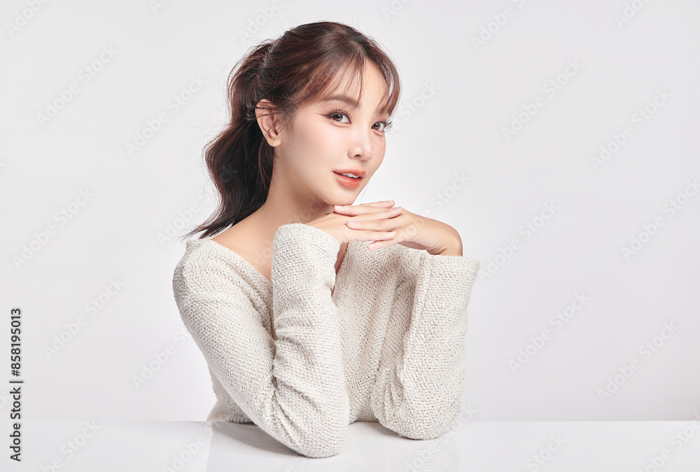 Beautiful young asian woman with clean fresh skin on white background, Face care, Facial treatment, Cosmetology, beauty and spa, Asian women portrait. Beautiful young asian woman with clean fresh skin on white background, Face care, Facial treatment, Cosmetology, beauty and spa, Asian women portrait.