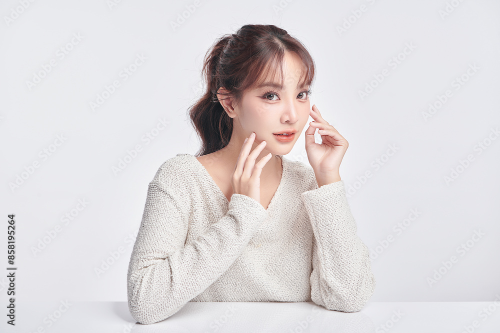Beautiful young asian woman with clean fresh skin on white background, Face care, Facial treatment, Cosmetology, beauty and spa, Asian women portrait. Beautiful young asian woman with clean fresh skin on white background, Face care, Facial treatment, Cosmetology, beauty and spa, Asian women portrait.