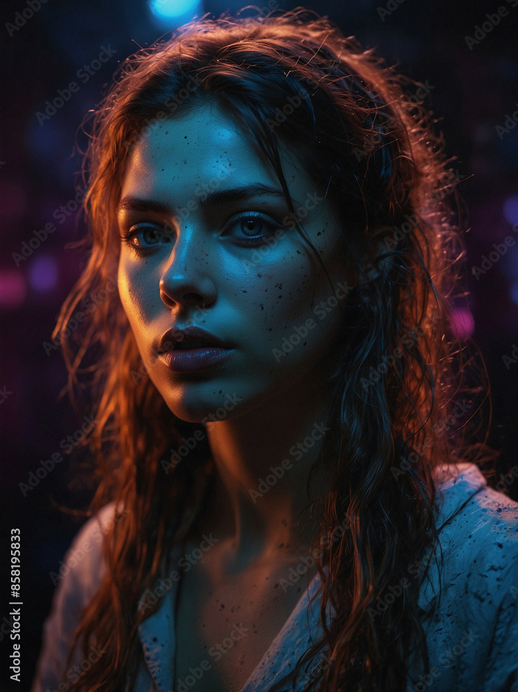 Moody Portrait of a Woman in Dimly Lit Room Moody Portrait of a Woman in Dimly Lit Room