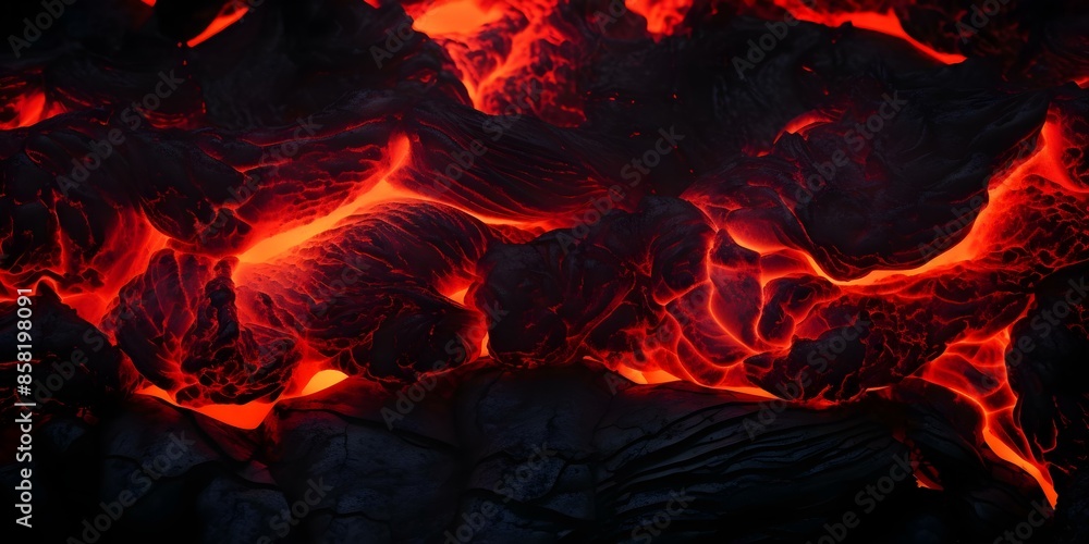 Background of flowing lava from a volcano with fiery red and black colors. Concept Volcanic Eruptions, Fiery Landscapes, Lava Flow, Natural Disasters, Geological Phenomena Background of flowing lava from a volcano with fiery red and black colors. Concept Volcanic Eruptions, Fiery Landscapes, Lava Flow, Natural Disasters, Geological Phenomena