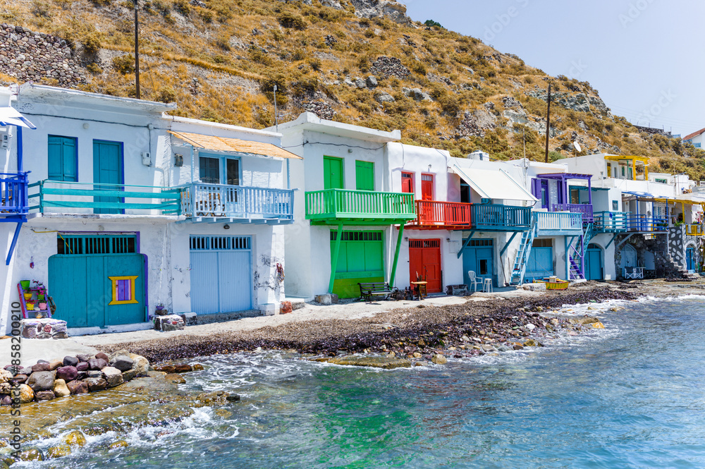 Scenic Klima village, Milos island, Cyclades, Greece.