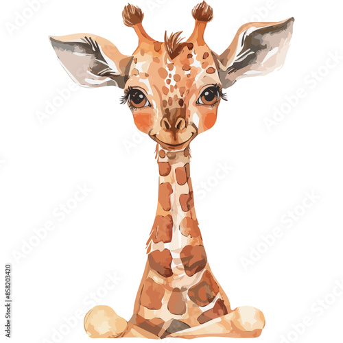 Watercolor vector of a baby giraffe, isolated on a white background, design art, drawing clipart, Illustration painting, Graphic logo, baby giraffe vector  photo