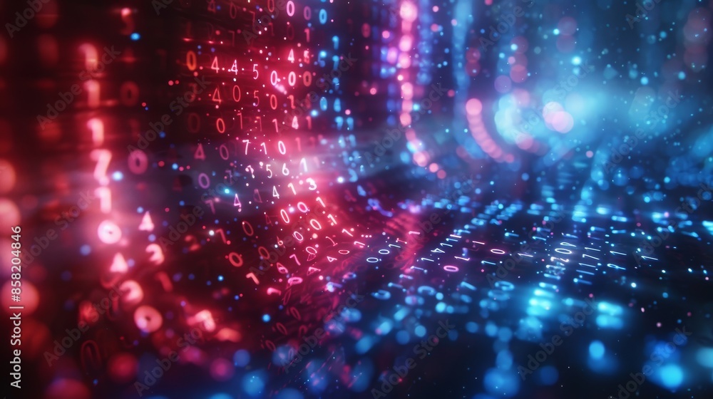 A vibrant digital data stream pulses with red and blue numerical patterns, representing the flow of information in a modern, high-tech and interconnected world. A vibrant digital data stream pulses with red and blue numerical patterns, representing the flow of information in a modern, high-tech and interconnected world.