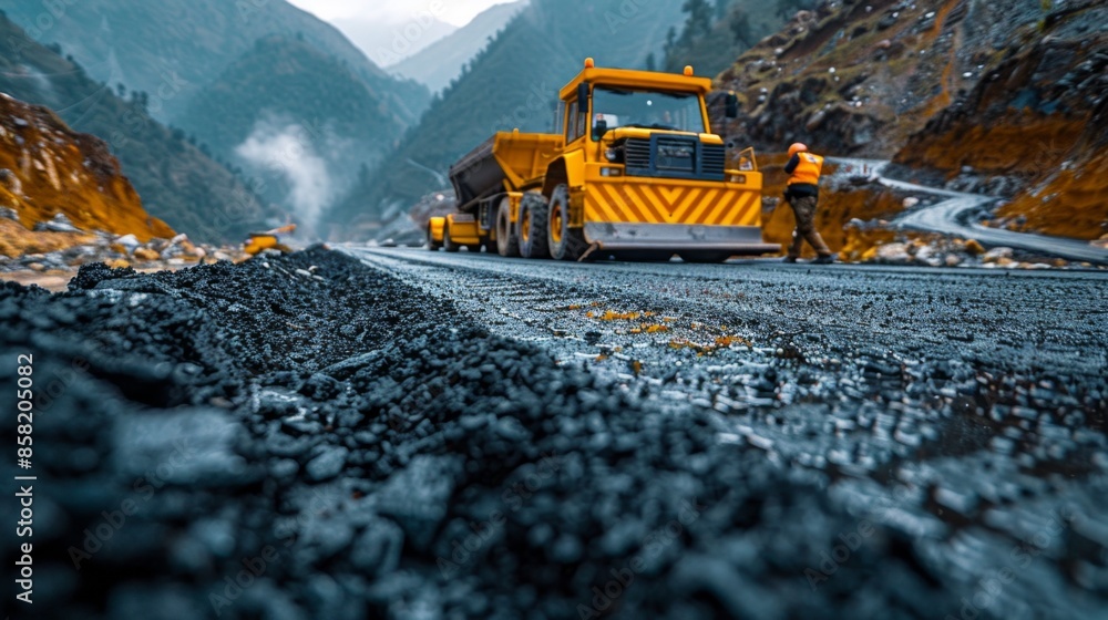 road special equipment lays new asphalt pavement on the road, road repair, replacement of asphalt road special equipment lays new asphalt pavement on the road, road repair, replacement of asphalt