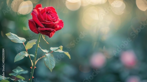Close-up of a red rose with a soft, blurred background AI generated