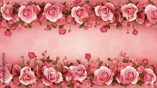 Wallpaper Mural Beautiful floral background gentle pink roses border over pink background stylish vintage Torontodigital.ca