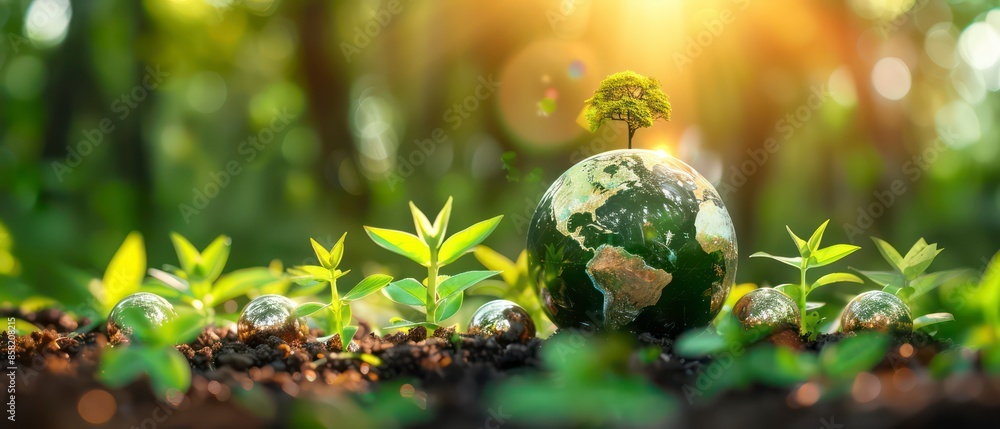 plant rises amidst lush green surroundings, basking in sunlight, a beacon of hope and growth for environmental innovation and sustainability plant rises amidst lush green surroundings, basking in sunlight, a beacon of hope and growth for environmental innovation and sustainability