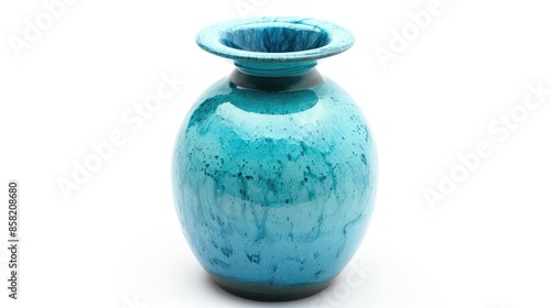 Beautiful blue ceramic vase isolated on white background vintage style
