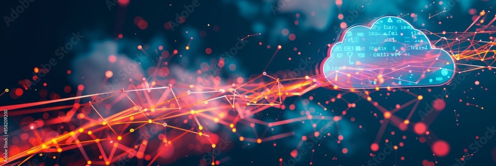 A digitally rendered, abstract depiction of a cloud computing network ...