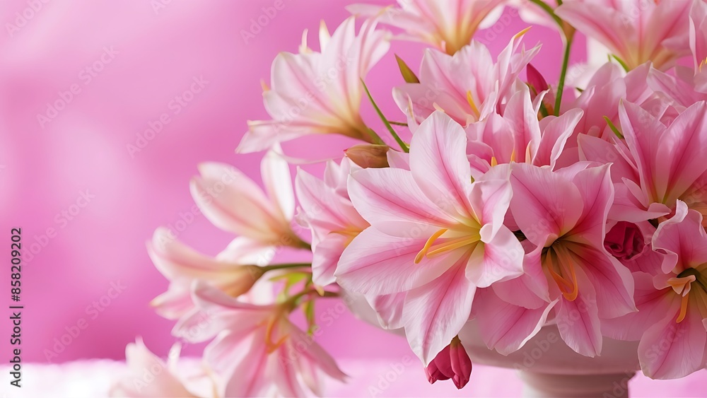 Beautiful pink alstroemeria flowers on a pink background place Beautiful pink alstroemeria flowers on a pink background place