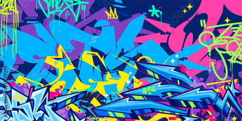 Cool Trendy Abstract Hip Hop Urban Street Art Graffiti Style Vector Illustration Background Template