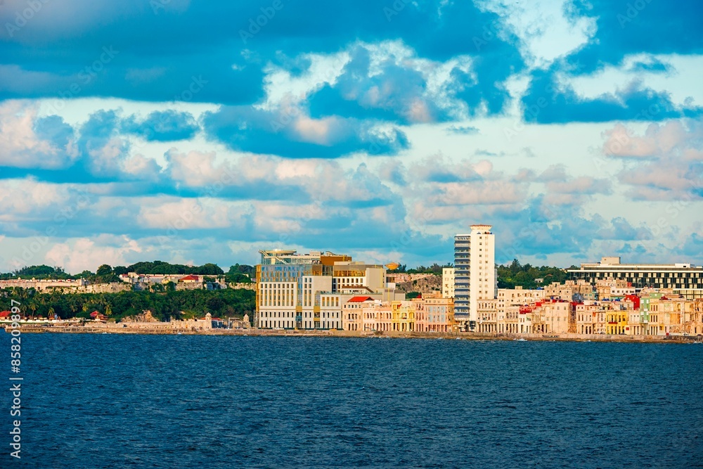 Havana Skyline a Coastal Perspective of the malecon with new and old buildings