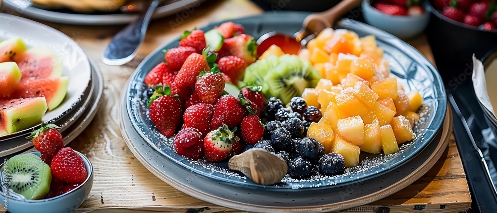 A refreshing fruit salad featuring fresh berries, perfect for a light and nutritious meal or a sweet and healthy snack A refreshing fruit salad featuring fresh berries, perfect for a light and nutritious meal or a sweet and healthy snack