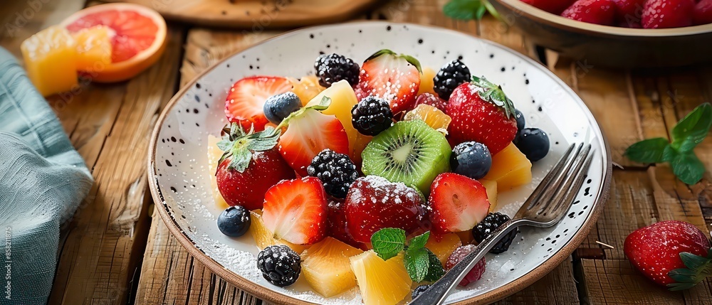 A refreshing fruit salad featuring fresh berries, perfect for a light and nutritious meal or a sweet and healthy snack A refreshing fruit salad featuring fresh berries, perfect for a light and nutritious meal or a sweet and healthy snack