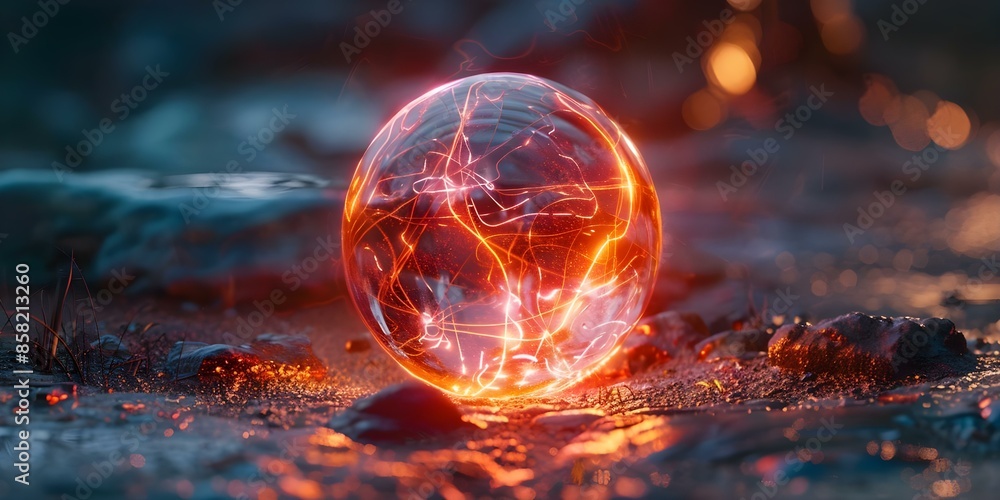 Electric orb emits futuristic energy pulses in closeup shot. Concept Futuristic Technology, Energy Burst, Close-Up Shot, Electric Orb, Sci-Fi Aesthetics Electric orb emits futuristic energy pulses in closeup shot. Concept Futuristic Technology, Energy Burst, Close-Up Shot, Electric Orb, Sci-Fi Aesthetics