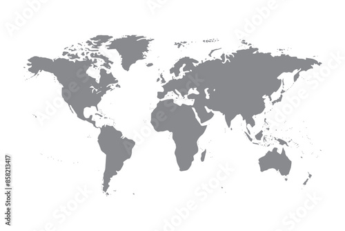 Map of the world isolated on transparent background. World map template with continents. Globe similar world map icon. Travel worldwide, map silhouette backdrop. World map vector.