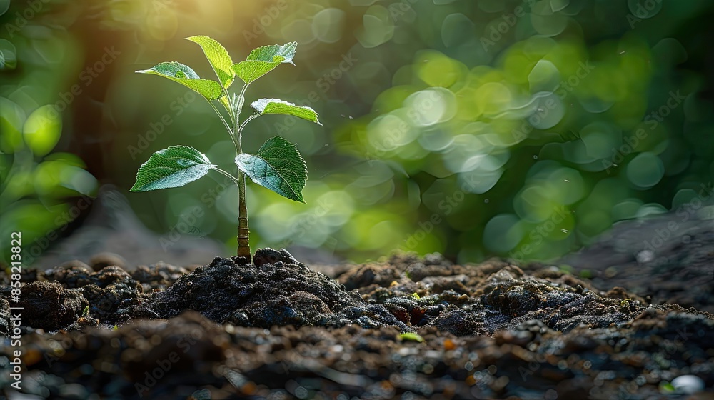 gardener is trying on a seedling of an apple tree in a dug hole for planting. Spring care for the garden tab gardener is trying on a seedling of an apple tree in a dug hole for planting. Spring care for the garden tab