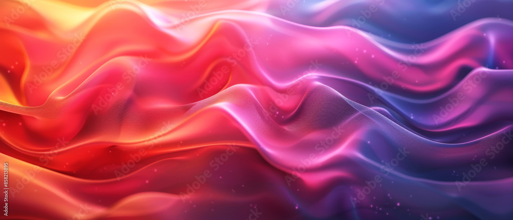 Abstract background forming flowing red and blue fabric waves with sparkling particles Abstract background forming flowing red and blue fabric waves with sparkling particles