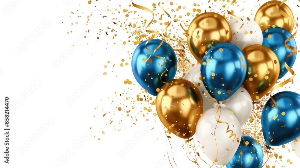 Balloon birthday background confetti anniversary happy gold party ballon white. Birthday balloon background ribbon card design 3D golden isolated celebrate decoration illustration blue. Generative ai Balloon birthday background confetti anniversary happy gold party ballon white. Birthday balloon background ribbon card design 3D golden isolated celebrate decoration illustration blue. Generative ai