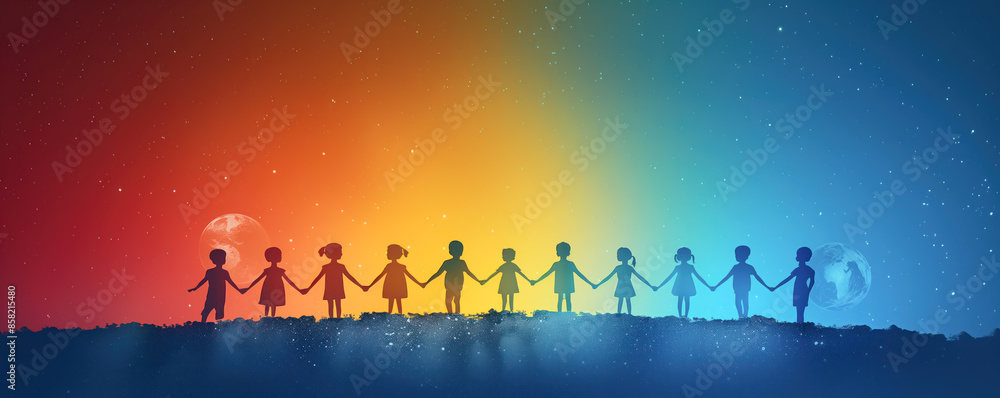 Children standing with holding hands around earth globe. Planet saving concept. Children standing with holding hands around earth globe. Planet saving concept.