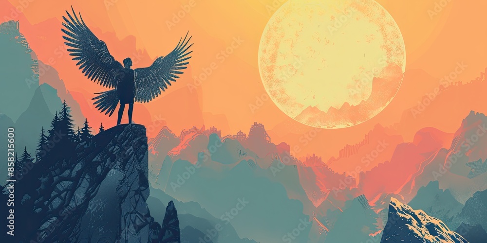 Winged Figure on a Mountain at Sunrise Winged Figure on a Mountain at Sunrise