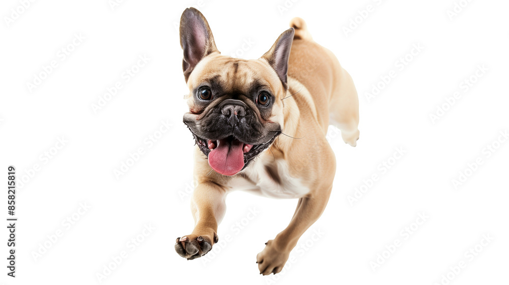 Obraz premium Full body shot of French Bulldog dog, running happily, smiling.