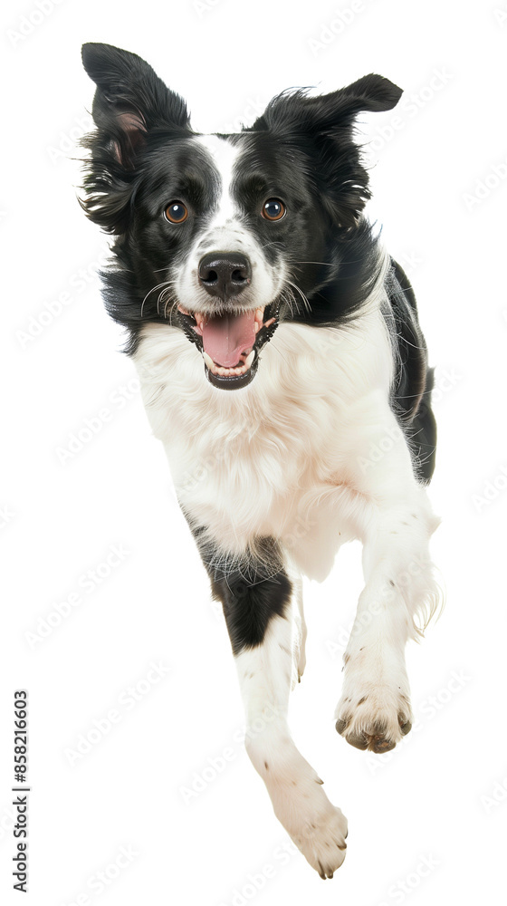 Full body shot of Border Collie dog, running happily, smiling. Full body shot of Border Collie dog, running happily, smiling.
