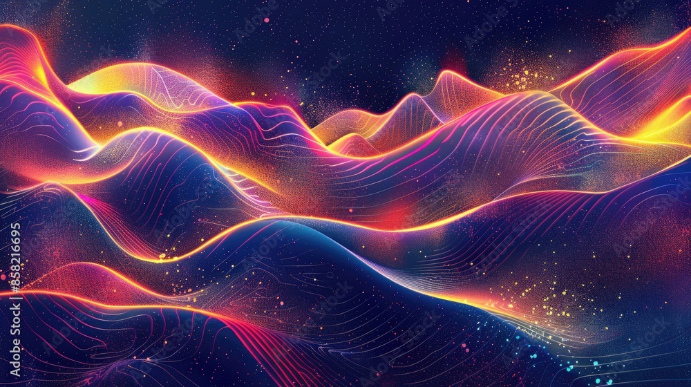 Generate a vivid Big Neon Wave Background with harmonious shapes AI generated Generate a vivid Big Neon Wave Background with harmonious shapes AI generated
